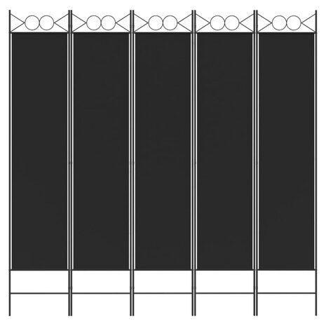 Kamerscherm met 5 panelen 200x200 cm stof zwart 3