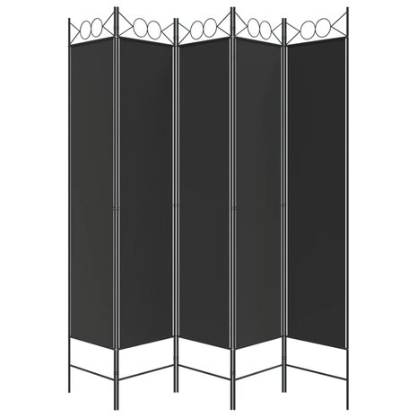 Kamerscherm met 5 panelen 200x200 cm stof zwart 4