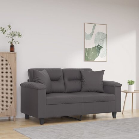Tweezitsbank met sierkussens 120 cm kunstleer grijs 1