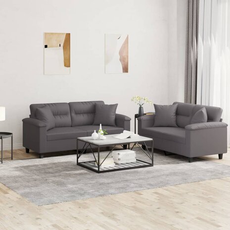 2-delige Loungeset met kussens kunstleer grijs 1