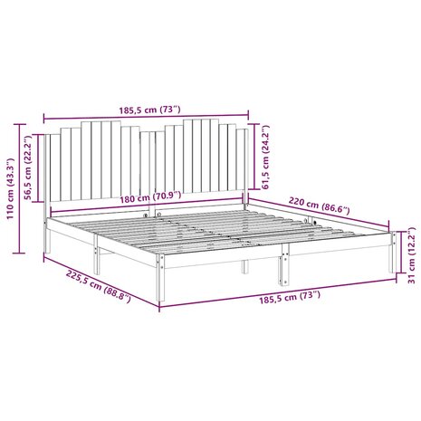 Bedframe extra lang zonder matras massief hout 180x220 cm 9