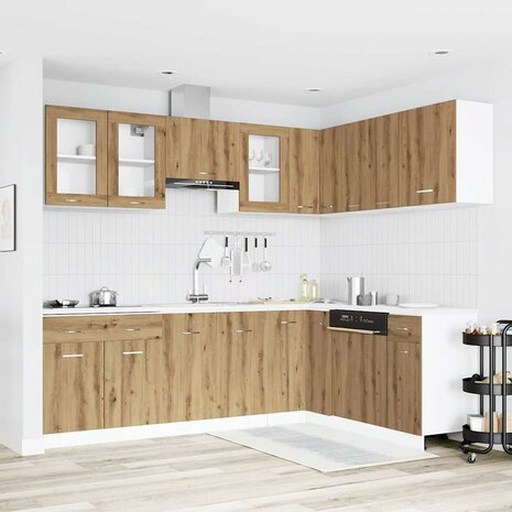 11-delige Keukenkastenset bewerkt hout artisanaal eiken 1