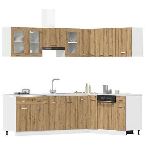 11-delige Keukenkastenset bewerkt hout artisanaal eiken 3
