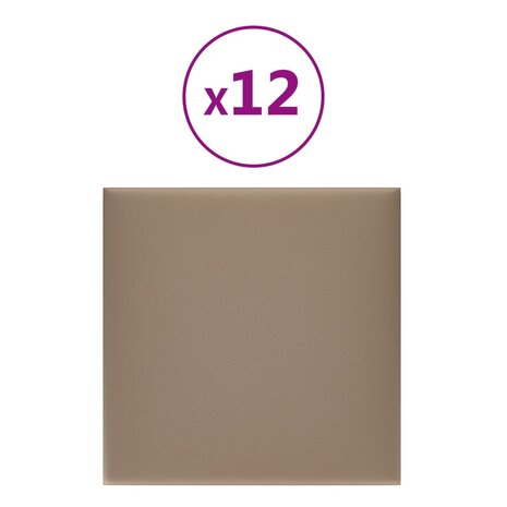 Wandpanelen 12 st 1,08 m² 30x30 cm kunstleer cappuccinokleurig 2