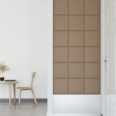 Wandpanelen 12 st 1,08 m² 30x30 cm kunstleer cappuccinokleurig 6