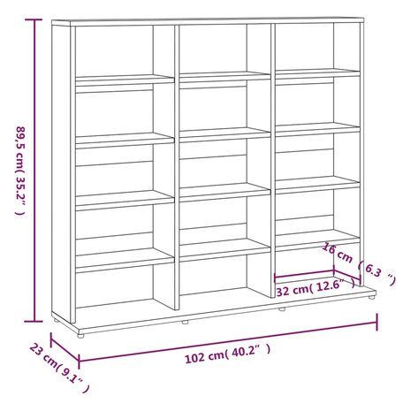 Cd-kast 102x23x89,5 cm bewerkt hout gerookt eikenkleurig 7