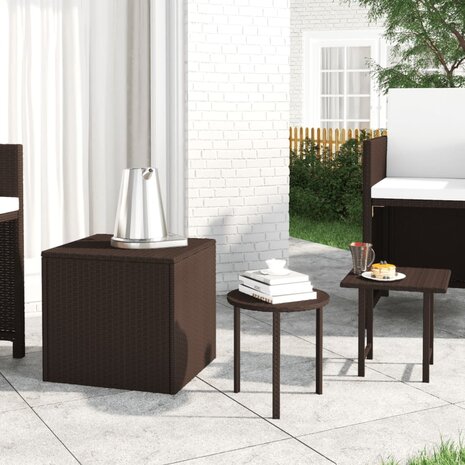 Tuinbijzettafels 3 st poly rattan bruin 1