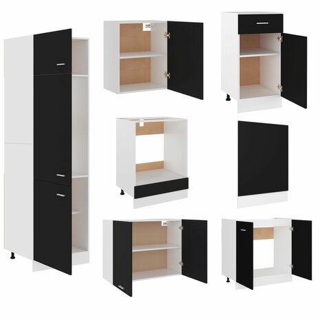 7-delige Keukenkastenset bewerkt hout zwart 5