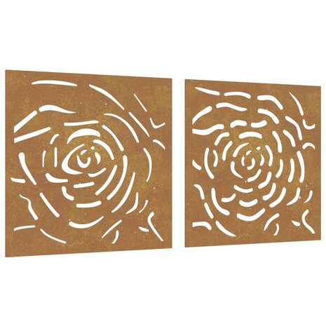 Wanddecoratie tuin 2 st rozenontwerp 55x55 cm cortenstaal 2