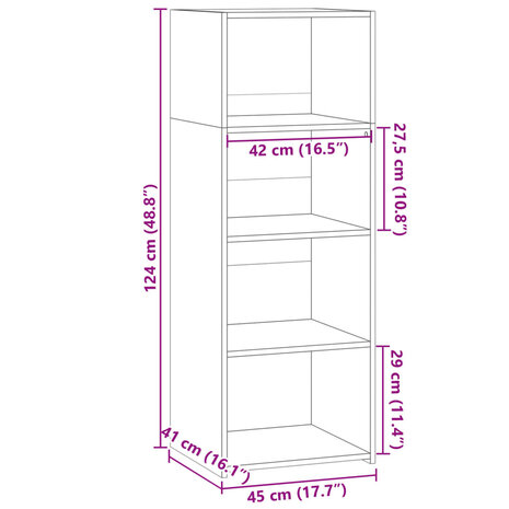 Hoge kast 45x41x124 cm bewerkt hout gerookt eikenkleurig 9