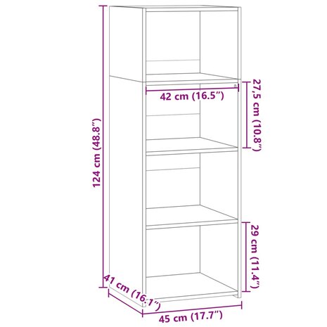Hoge kast 45x41x124 cm bewerkt hout bruin eikenkleurig 9