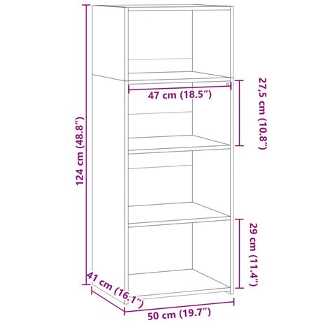 Hoge kast 50x41x124 cm bewerkt hout grijs sonoma eikenkleurig 9