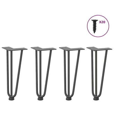 Haarspeld tafelpoten 4 st 30 cm massief staal antracietkleurig 1