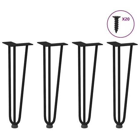 Haarspeld tafelpoten 4 st 42 cm massief staal zwart 1