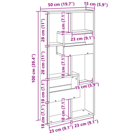 Wandkast 50x15x100 cm bewerkt hout zwart 9
