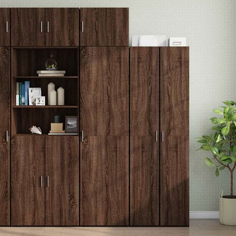 Opbergkast smal 50x42,5x225 cm bewerkt hout bruin eikenkleur 1