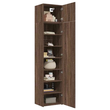 Opbergkast smal 50x42,5x225 cm bewerkt hout bruin eikenkleur 3