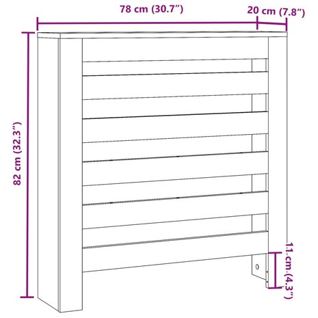Radiatorombouw 78x20x82 cm bewerkt hout artisanaal eikenkleur 8