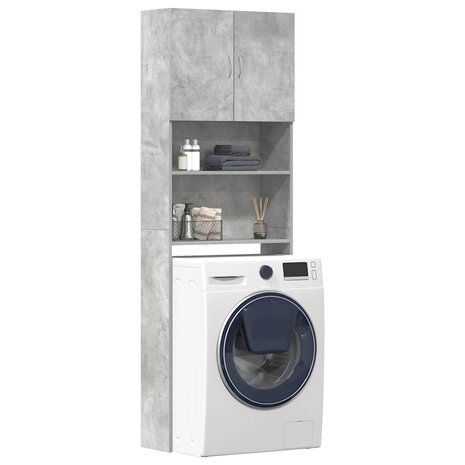 Wasmachinekast 64x24x190 cm bewerkt hout betongrijs 1