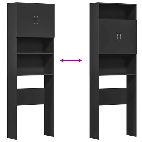 Wasmachinekast 64x24x190 cm bewerkt hout zwart 9