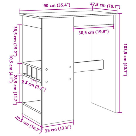 Bartafel met rekken 90x47,5x103,5 cm bewerkt hout gerookt eiken 9