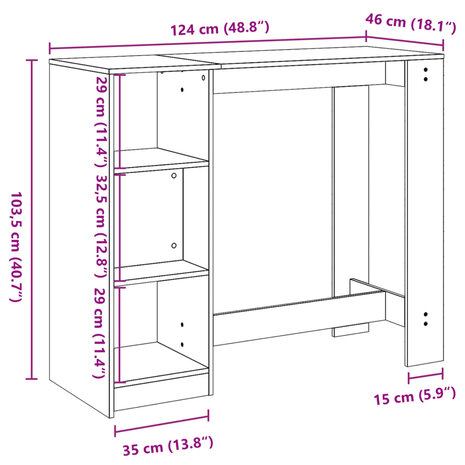 Bartafel met schap 124x46x103,5 cm hout sonoma eikenkleur 9