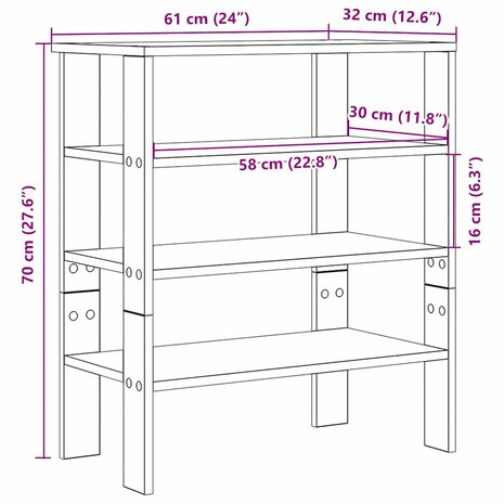 Schoenenrek 61x32x70 cm bewerkt hout grijs sonoma 9