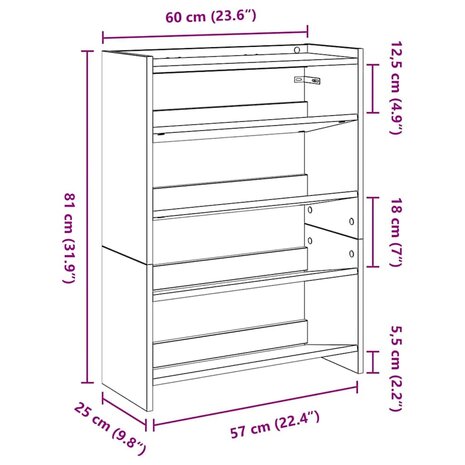 Schoenenrek 60x25x81 cm bewerkt hout wit 9