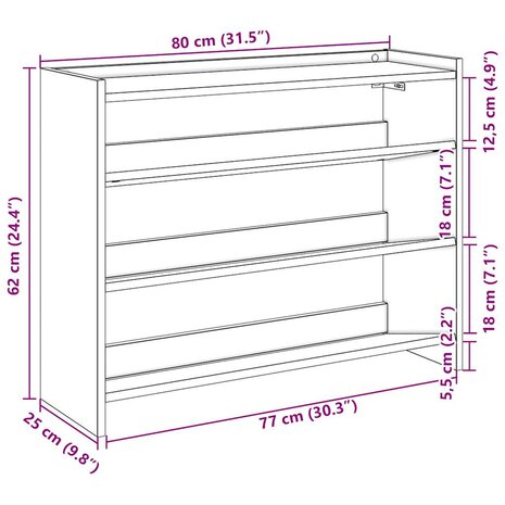 Schoenenrek 80x25x62 cm bewerkt hout wit 9