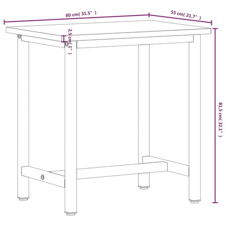Werkbank 80x55x81,5 cm massief beukenhout en metaal 8