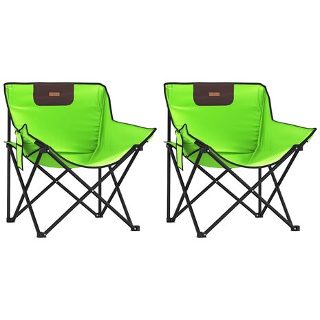 Campingstoelen 2 st met vakje inklapbaar groen 2