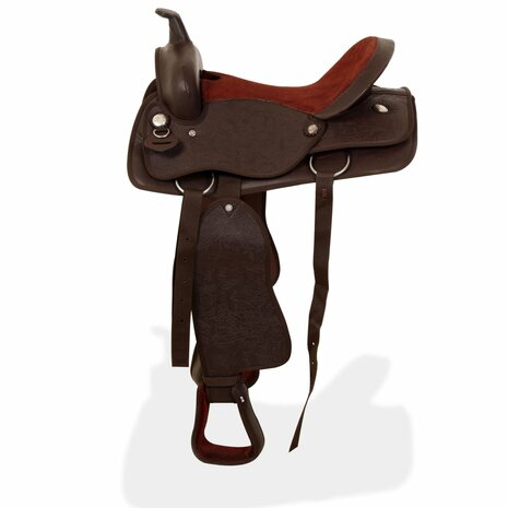 Western zadel, hoofdstel en borstriem 16" echt leer bruin 4
