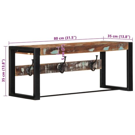 Kapstok 80x35x35 cm massief gerecycled hout meerkleurig 9
