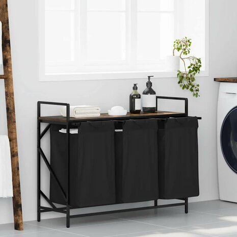 Wasmand 3 vakken met plank gerookt eikenkleurig 1