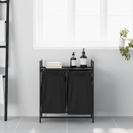 Wasmand 2 vakken met plank zwart eikenkleurig 3