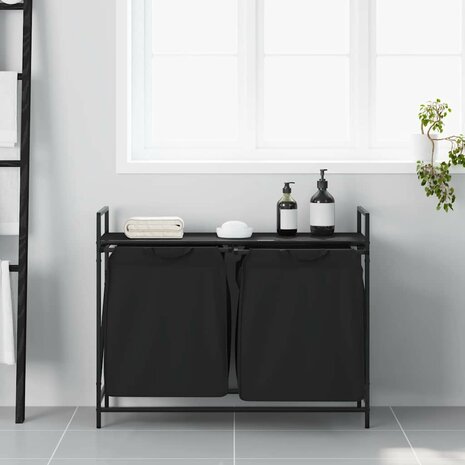 Wasmand 2 vakken met plank zwart eikenkleurig 3
