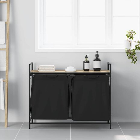 Wasmand 2 vakken met plank sonoma eikenkleurig 3