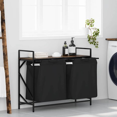 Wasmand 2 vakken met plank gerookt eikenkleurig 1