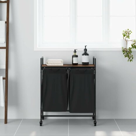 Wasmand 2 vakken met planken bruin eikenkleurig 3