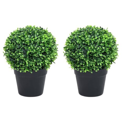 Kunstplanten met pot 2 st buxus bolvorming 37 cm groen 1