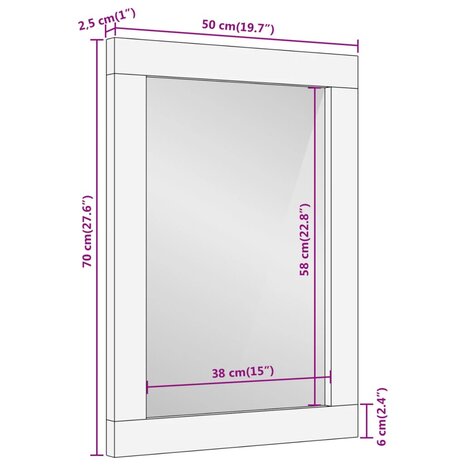 Badkamerspiegel 50x70x2,5 cm massief mangohout en glas 9