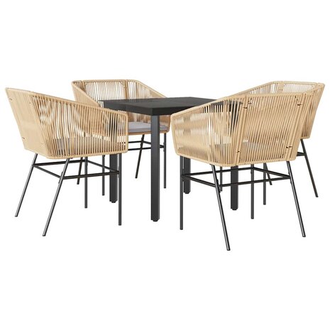 5-delige Tuinset met kussens poly rattan glas bruin 2