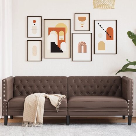 Driezitsbank Chesterfield-stijl kunstleer bruin 1
