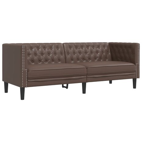 Driezitsbank Chesterfield-stijl kunstleer bruin 2