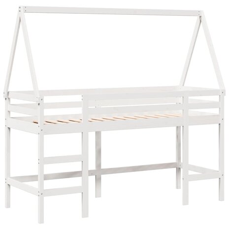 Halfhoogslaper met ladder en bedhuis grenenhout wit 90x200 cm 3