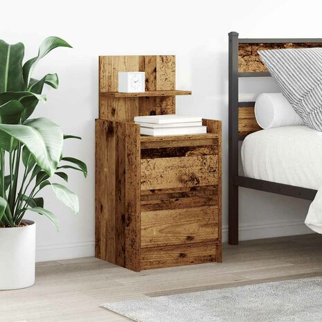 Nachtkastje met 2 lades 38x34x80 cm oud houtkleurig 1