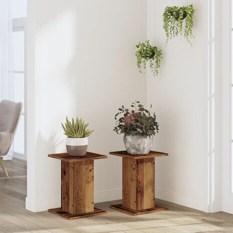 Plantenstandaards 2 st 30x30x40 cm bewerkt hout oud houtkleurig 3