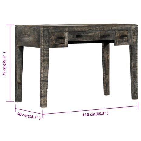Bureau 110x50x75 cm massief mangohout zwart 6