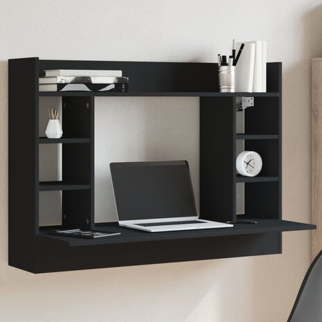 Wandbureau 105x48x75 cm bewerkt hout zwart 1