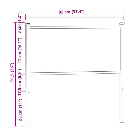 Hoofdbord 90 cm bewerkt hout en staal bruin eikenkleurig 7